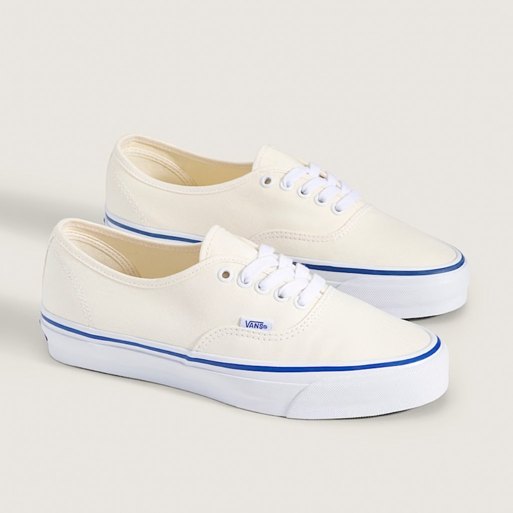 Vans Off-White Canvas Sneakers with Blue Trim